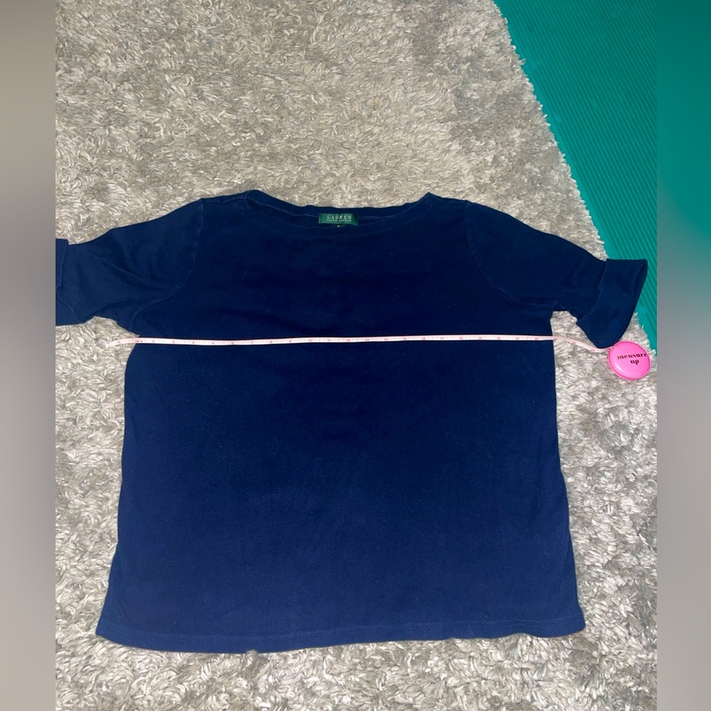 Ralph Lauren Blouse Women 3/4 Sleeve Blue Solid Sz 1X